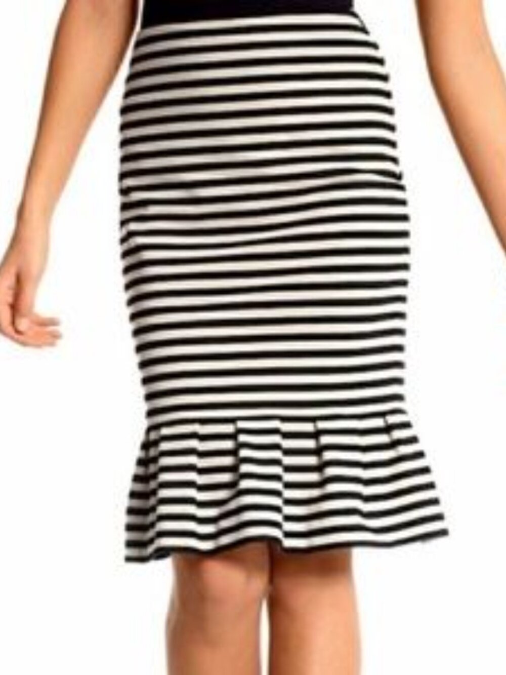 WHBM Black & Tan Stripe Knit Ruffle Bottom Pencil Skirt Sz 0